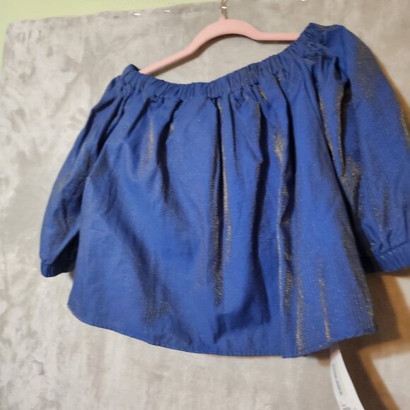 J.Jill Women's Victorian Chic Off-Shoulder Blue & Gold Striped Top Loose Fit Siz - Picture 1 of 4